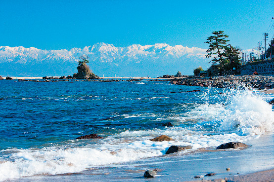 白い砂浜と松林が続く景勝地「雨晴海岸」