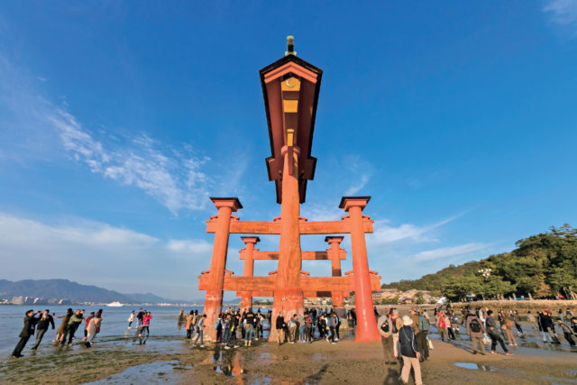 いざ大鳥居へ!砂浜から歩いて大接近