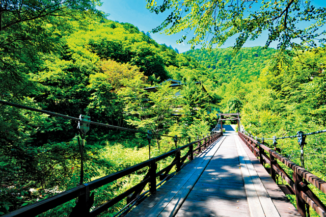 川のせせらぎに癒されるつり橋の宿「山水観 湯川荘」