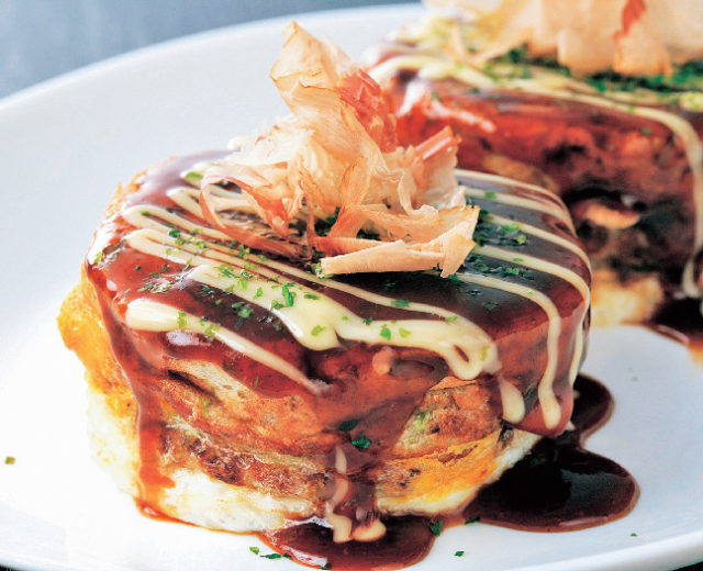 魚介たっぷりのミニお好み焼き「源平太鼓」