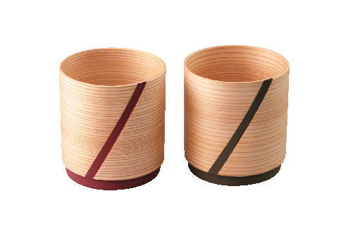 曲げわっぱフリーカップ 喜(オリーブ・マルーン)