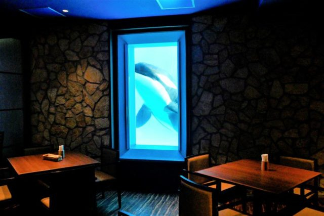 シャチを見ながら食事ができるレストラン「オーシャン」