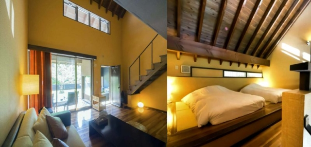 専用テラスと半露天風呂付きの客室群