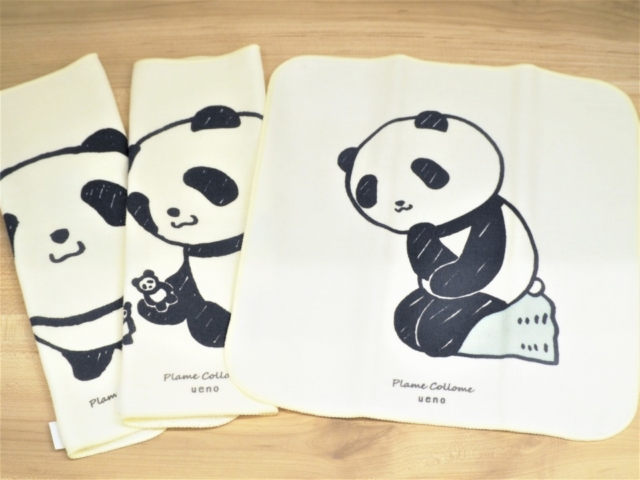 ④パンダのイヤリング・ピアス、ポーチ、タオルハンカチ【プレミィ・コロミィ エキュート上野店】
