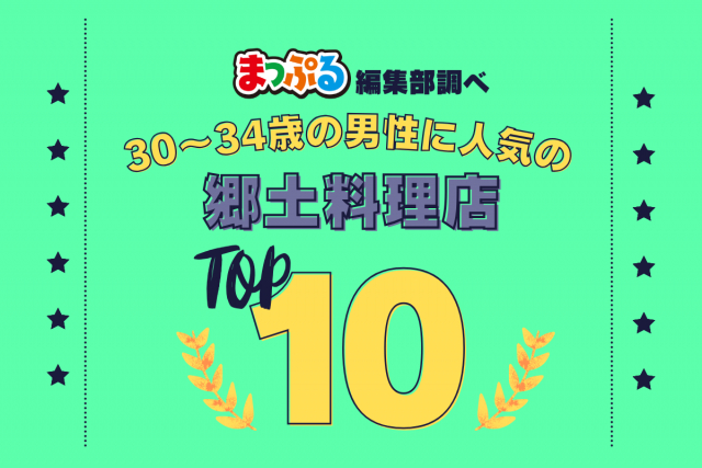 30-34歳の男性が選んだ!旅行先で訪れた郷土料理店人気ランキング TOP10!気になる第1位は「花みずき(岩手県西磐井郡平泉町)」
