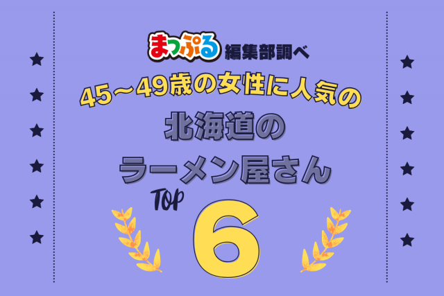 45~49歳の女性が選んだ!北海道で訪れた人気のラーメン屋さんランキング TOP6!第2位は「味の三平(北海道札幌市中央区)」気になる1位は?